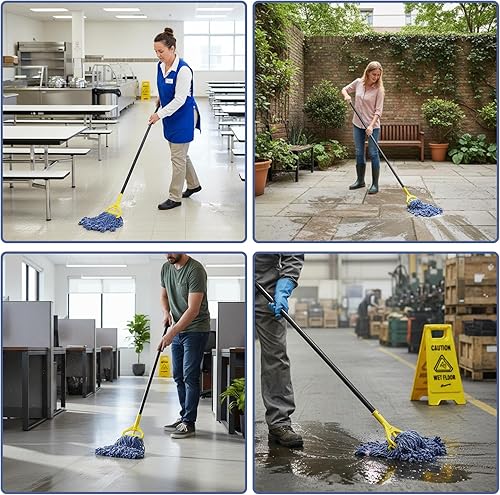 Miniatura 7 de Repuesto de cabezal de trapeador con extremo de bucle, paquete de 6, azul, repuestos de trapeador de cuerda industriales e comerciales, se adapta a