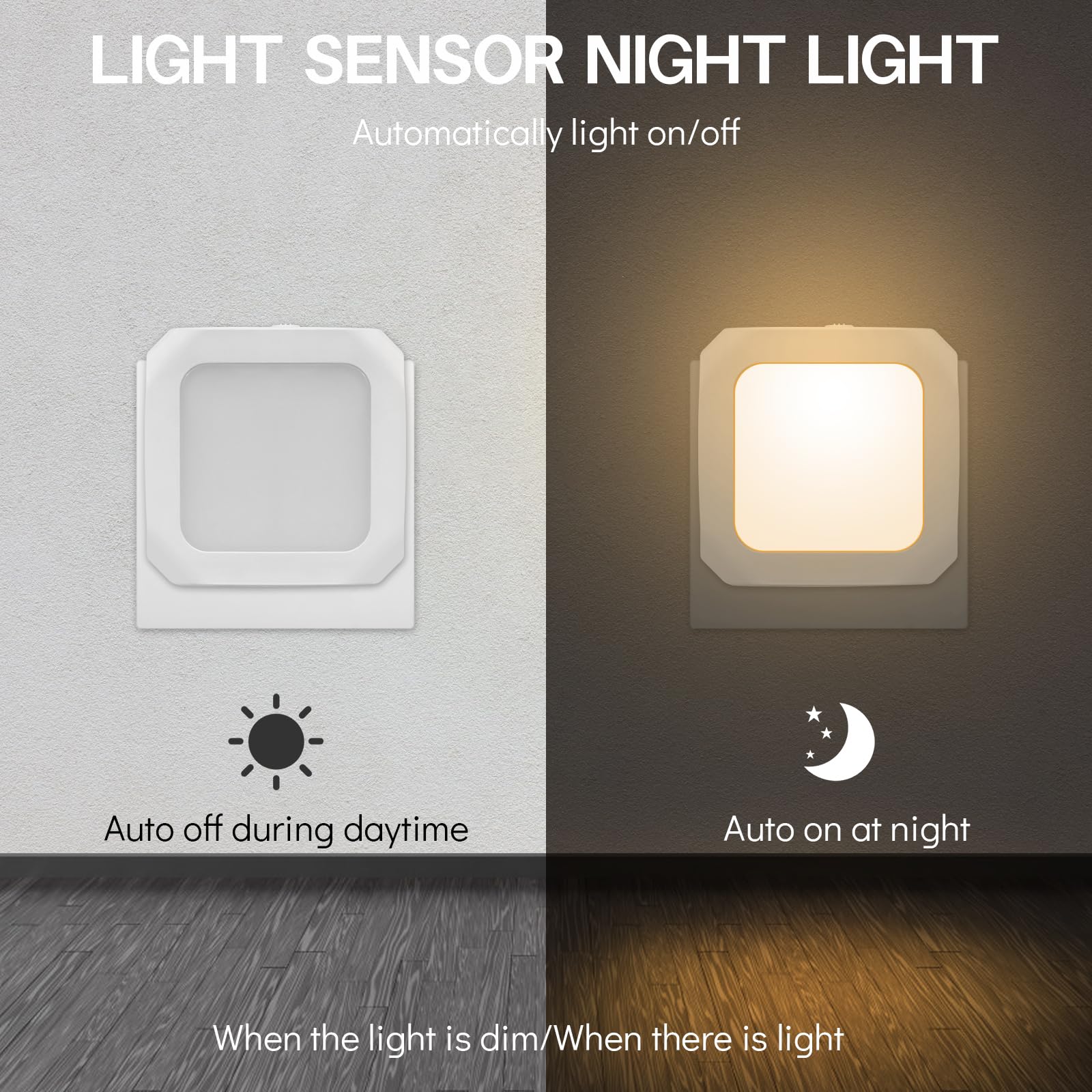 Jsdoin LED Luce Notturna Bambini, 2 Pezzi Luce Notturna con Sensore Crepuscolare, Luminosità Regolabile Luce Notturna da Presa per Camera dei Bambini, Bagno, Corridoio, Cucina, Scale, Bianca Calda
