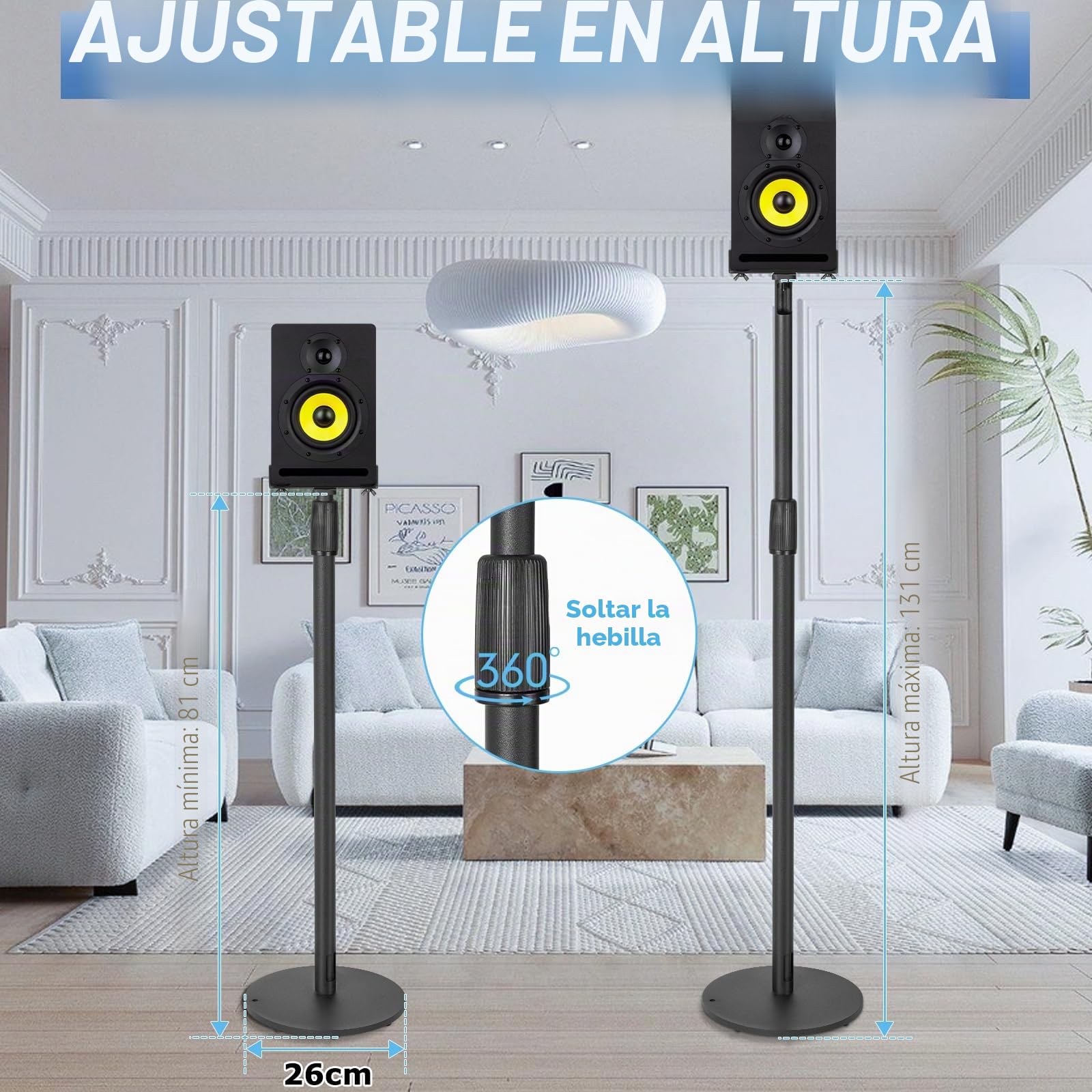 OUUTMEE Soporte de altavoz de altura ajustable, rango de ajuste de altura: 80 – 130 cm, paquete de 2, adecuado para una amplia gama de modelos de altavoces