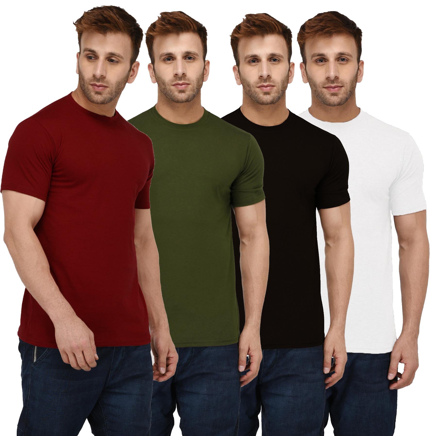 London HillsSolid Men Round Neck Half Sleeve Tshirt | Cotton Blend Multicolor T-Shirts - Pack of 4