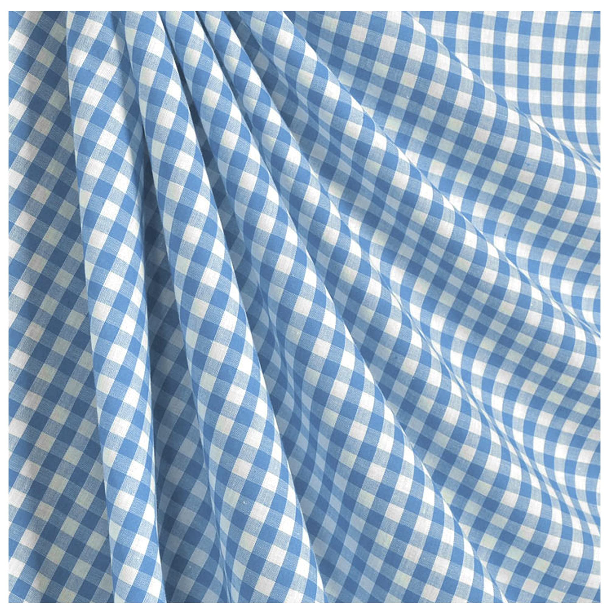 Fabrics King Online Uniform Blue Gingham Corded 1/4" Size Check Polycotton Fabric For Uniforms. Sewing, Dressmaking, Arts & Crafts, Tablecloths, Shirting, Bunting L 45" - 112Cms Wide | Sold By The Metre