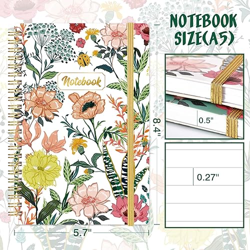 Miniatura 3 de Cuaderno de espiral, paquete de 3 cuadernos de espiral rayados A5, 5.7 x 8.4 pulgadas, 3 x 160 páginas, cuaderno de rayas universitarias, cuaderno