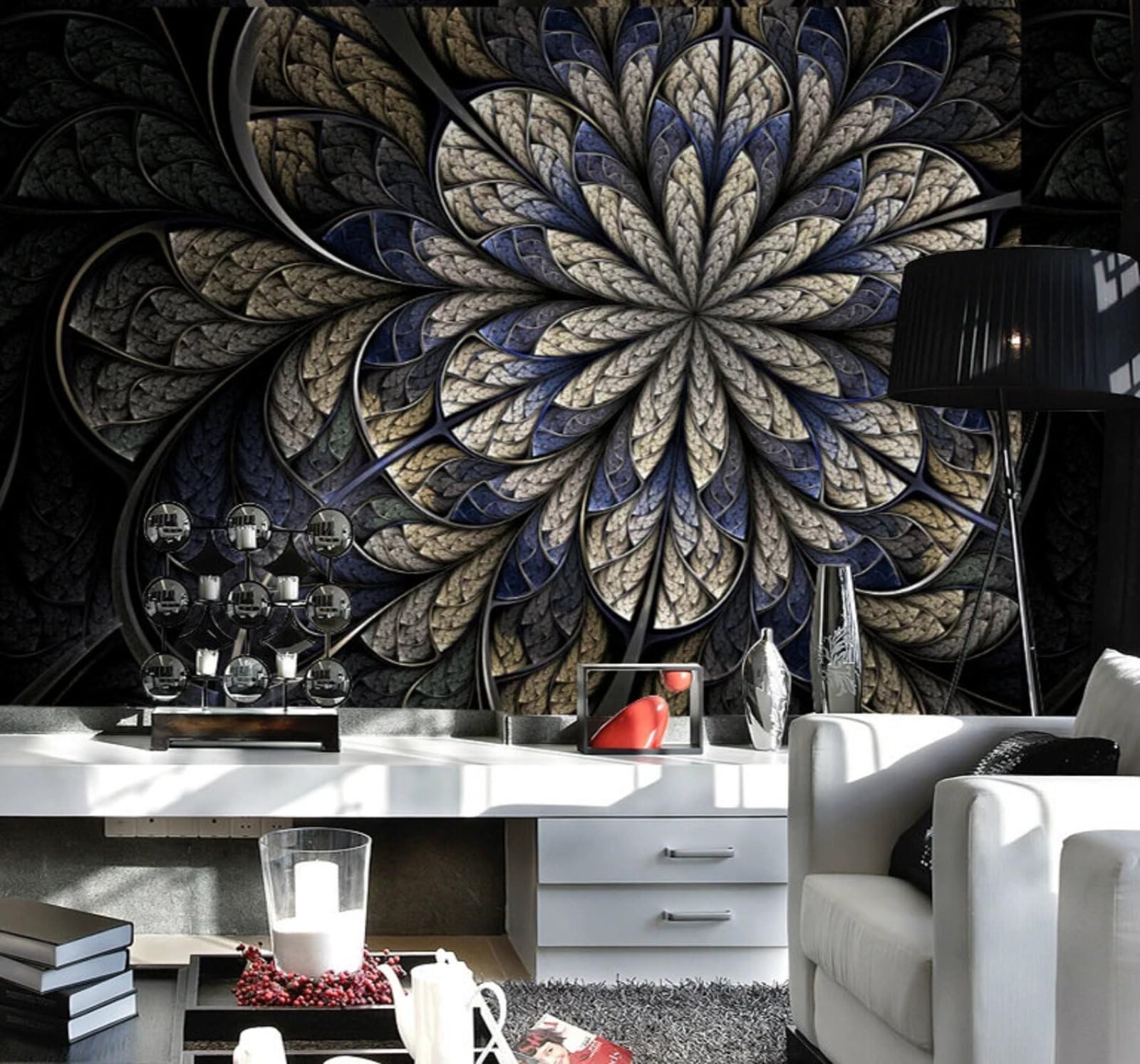 Wallpaper-3D-Xlm 400Cm×280Cm(B×H) Retro Three Dimensional Large Floral Art 3D Wallpaper Easy Install Feature Office Living Room Sofa Bedroom Tv Background Wall Decoration-400Cm×280Cm