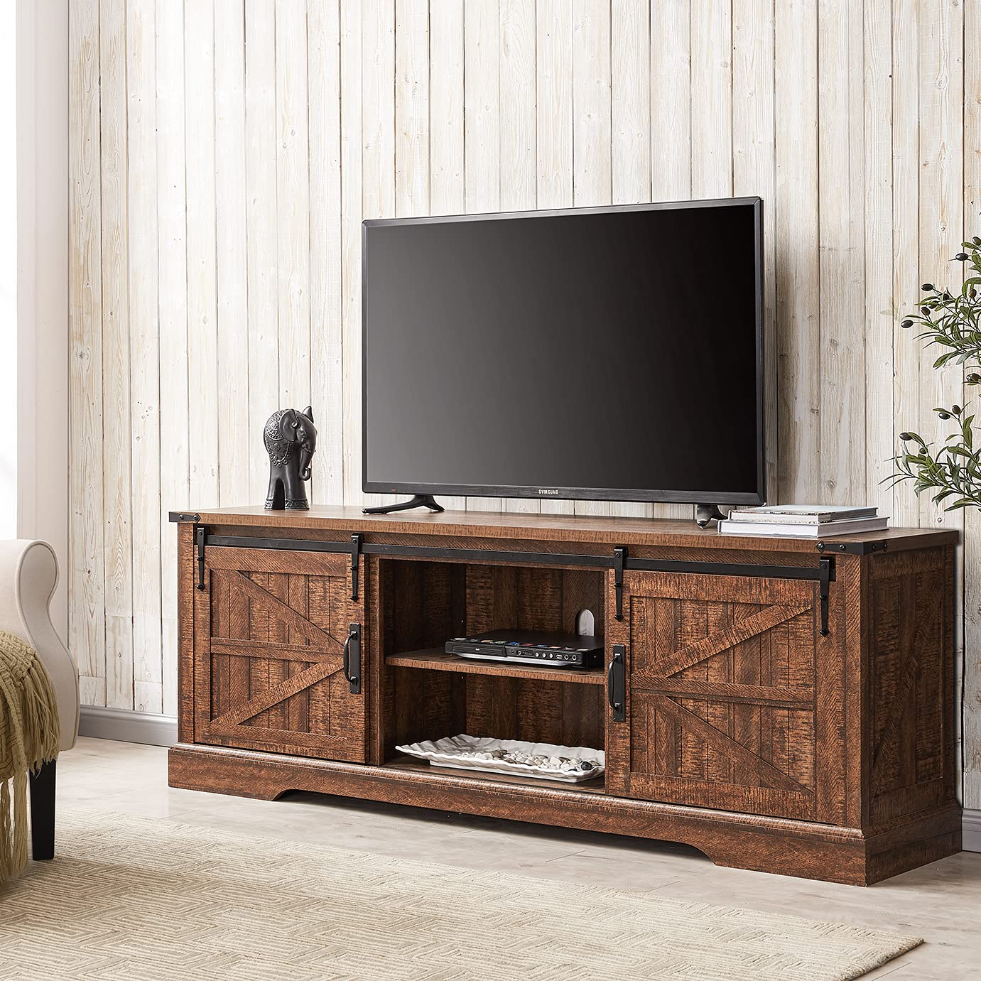 Buy OKD Farmhouse TV Stand for 75 Inch TV, Rustic Entertainment Center
