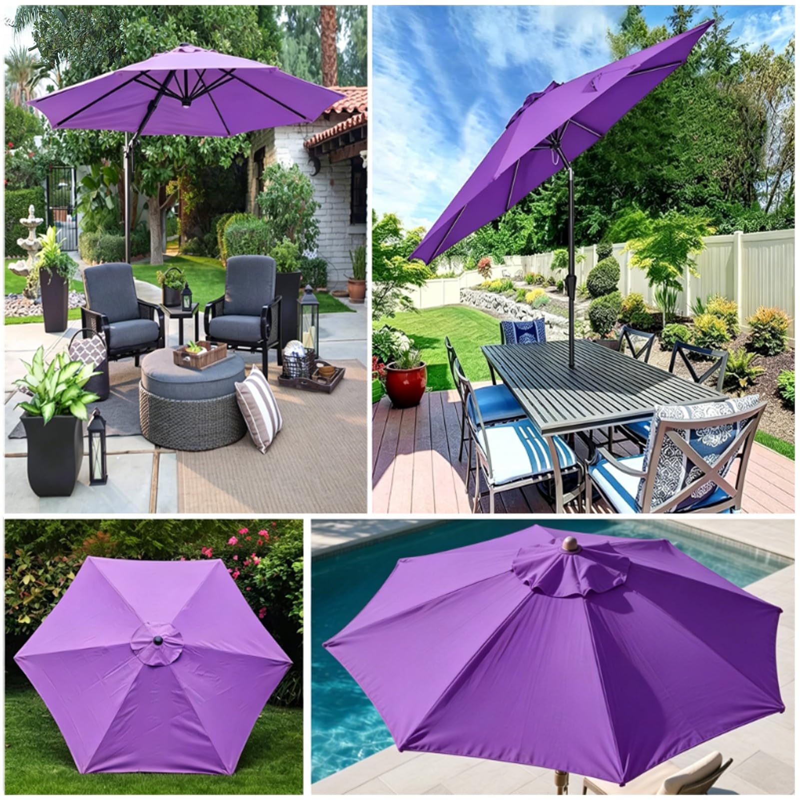 Parasol ogrodowy, 6 ramion, 8 ramion, wodoodporny, na patio, do użytku na zewnątrz, zapasowy baldachim 4 m/3,5 m/3 m/2,7 m/2,5 m/2,3 m/2 m, do trawnika, plaży, podwórka, na taras, basen