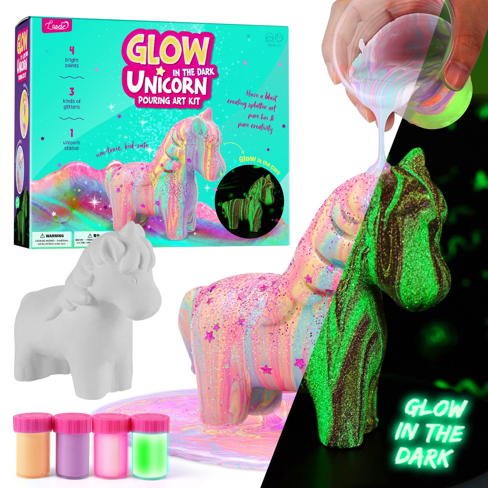 LAOESE Unicornios Niñas de Pintura Pouring, Kit de Manualidades para Niñas 6 7 8 9 12 años, Idea Regalo Niños Niña 5-12 años, Juego de Pintura Arte para Niño, Juguetes Educativos 4-12 años