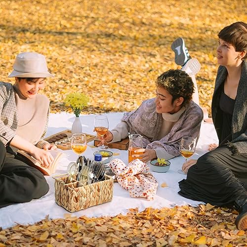 Miniatura 7 de Organizador de cubiertos tejido, organizador de utensilios dividido de jacinto de agua, soporte para cubiertos pequeño, cesta de almacenamiento de