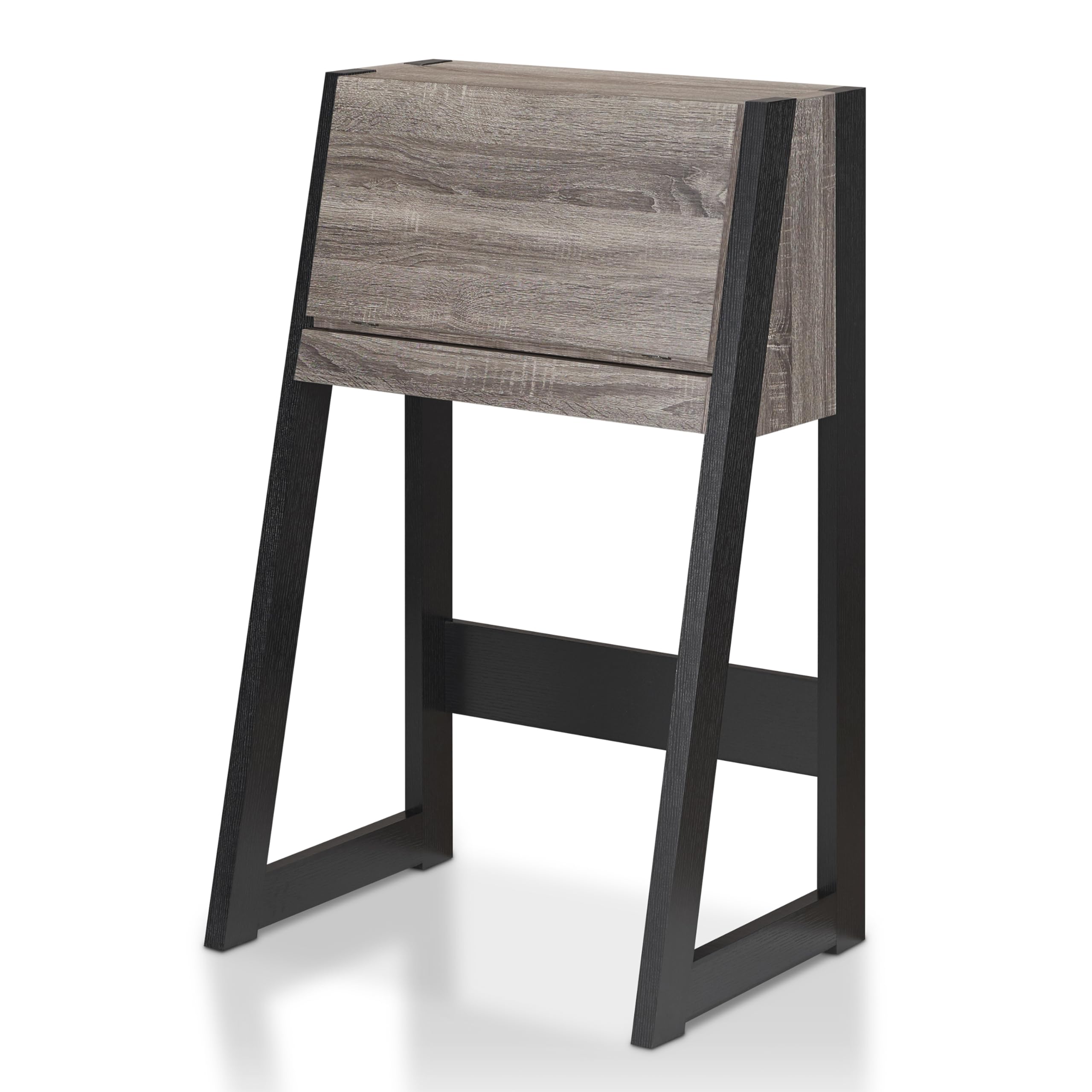 Furniture of America Thelos Modern Writing Desk Drop-Down Surface Cabinet Storage with Angled Legs, Black and Gray