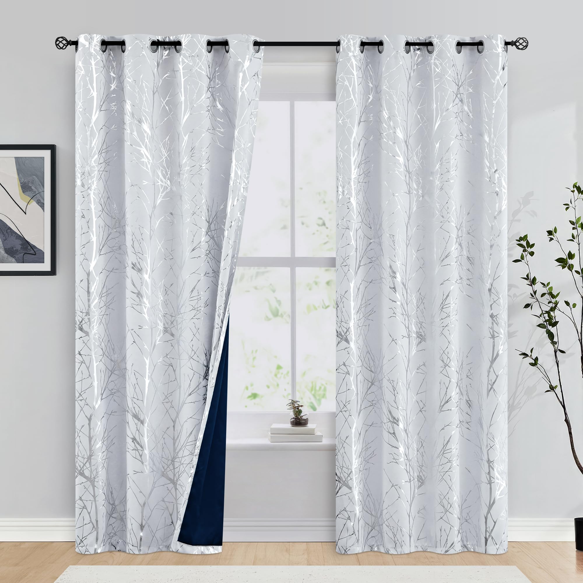 FMFUNCTEX Lot de 2 Rideaux Occultants à Isolation Thermique avec Œillets pour Salon, Chambre à Coucher, 243,8 cm - Blanc
