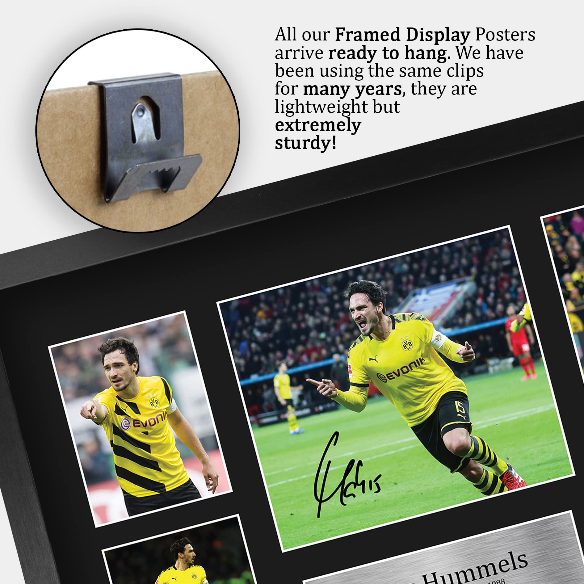 HWC Trading Mats Hummels Borussia Dortmund - Regalos Impresos De 16 X 12 Pulgadas (A3) Para Recuerdos Firmados Con Autógrafos Y Aficionados Al Fútbol, 16 X 12 Pulgadas, Enmarcado