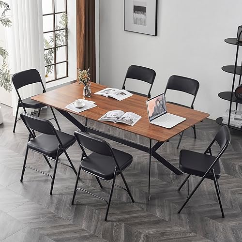 Miniatura 7 de Karl home Paquete de 2 sillas plegables negras con asientos acolchados gruesos, asiento comercial apilable portátil con marco de acero para eventos,