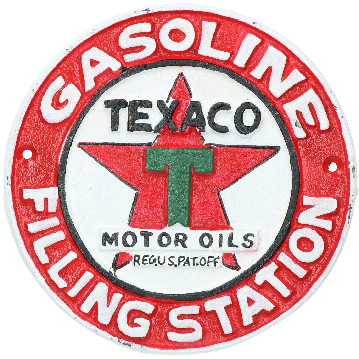 Ab Tools Red And Black Texaco Round Cast Iron Sign Plaque Wall Garage Workshop Shop Petrol Station