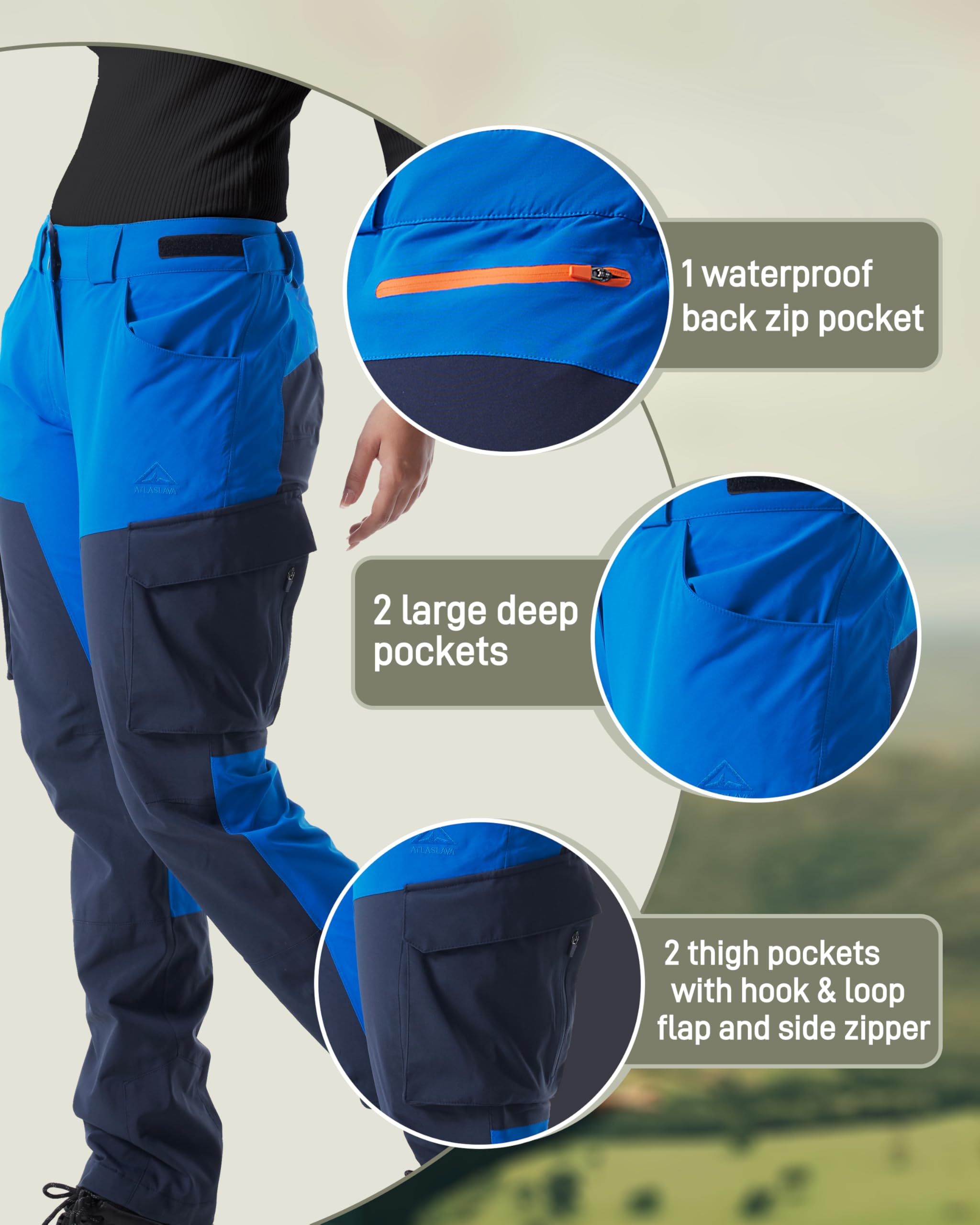 ATLASLAVA Wanderhose Damen Wasserdicht Arbeitshose Cargohose Strapazierfähige Winddicht für Outdoor-Aktivitäten
