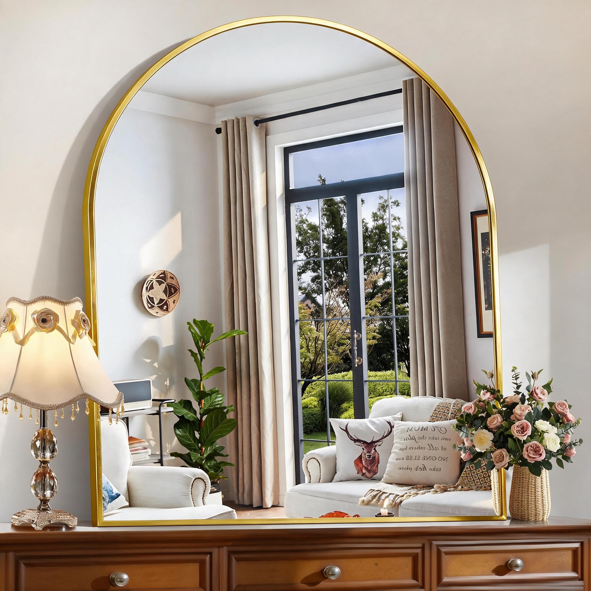 Photo 1 of CIRCUMI Arched Wall Mirror, 40"x48" Gold Arched Mirror for Entryway Table