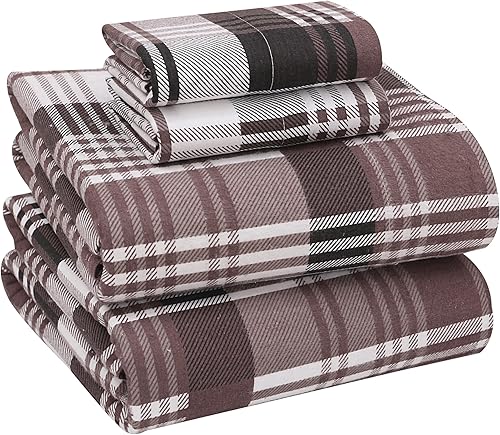 RUVANTI Juego de sábanas de franela tamaño Queen  Juego de sábanas de franela 100% algodón cepillado, bolsillos profundos de 16 pulgadas,