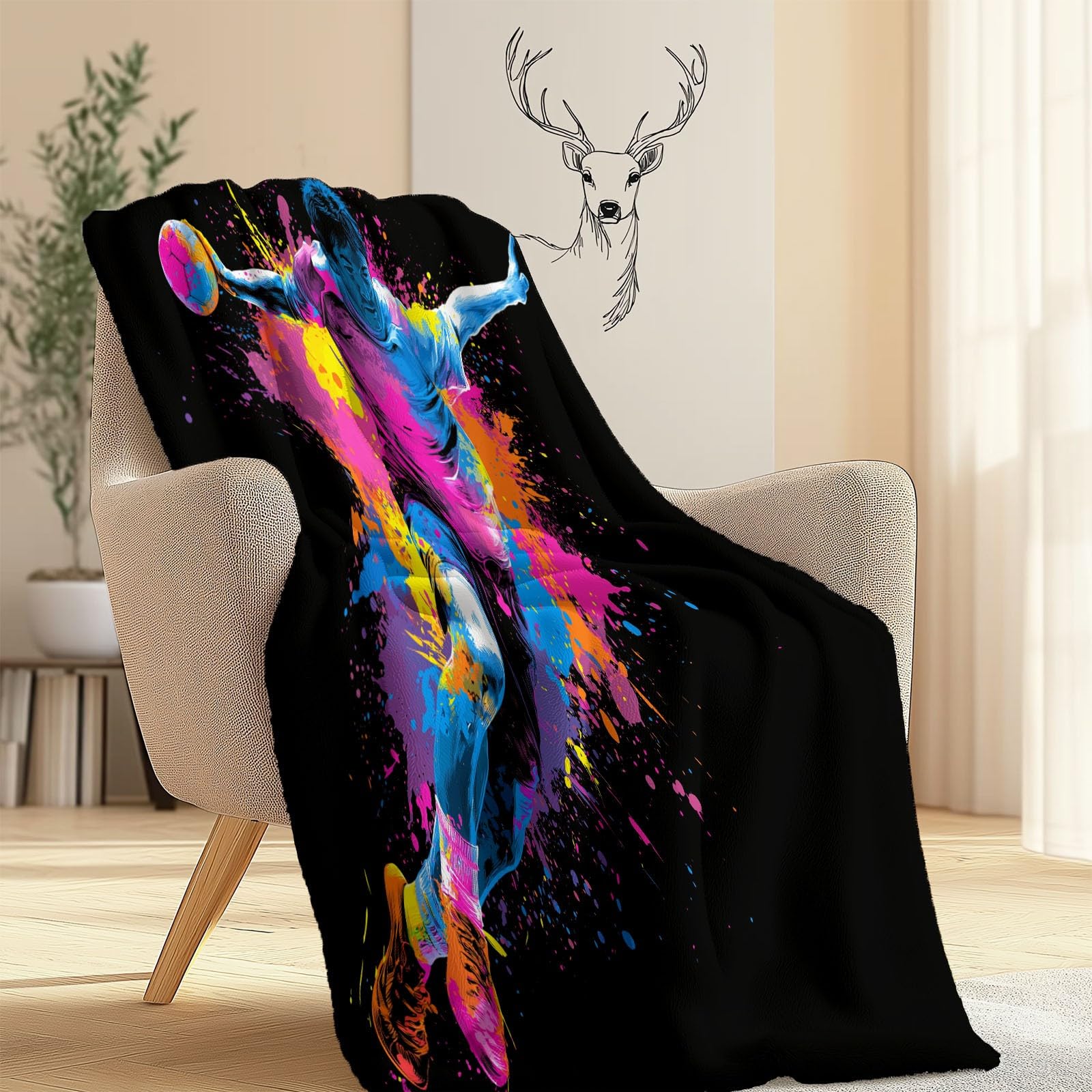 Manta térmica de Franela 200 x 220 cm -Manta de Franela Salpicadura de Tinta Deportes Jugadores, Manta de Felpa Ligera Salpicadura de Tinta Deportes Jugadores, para Adultos y niños