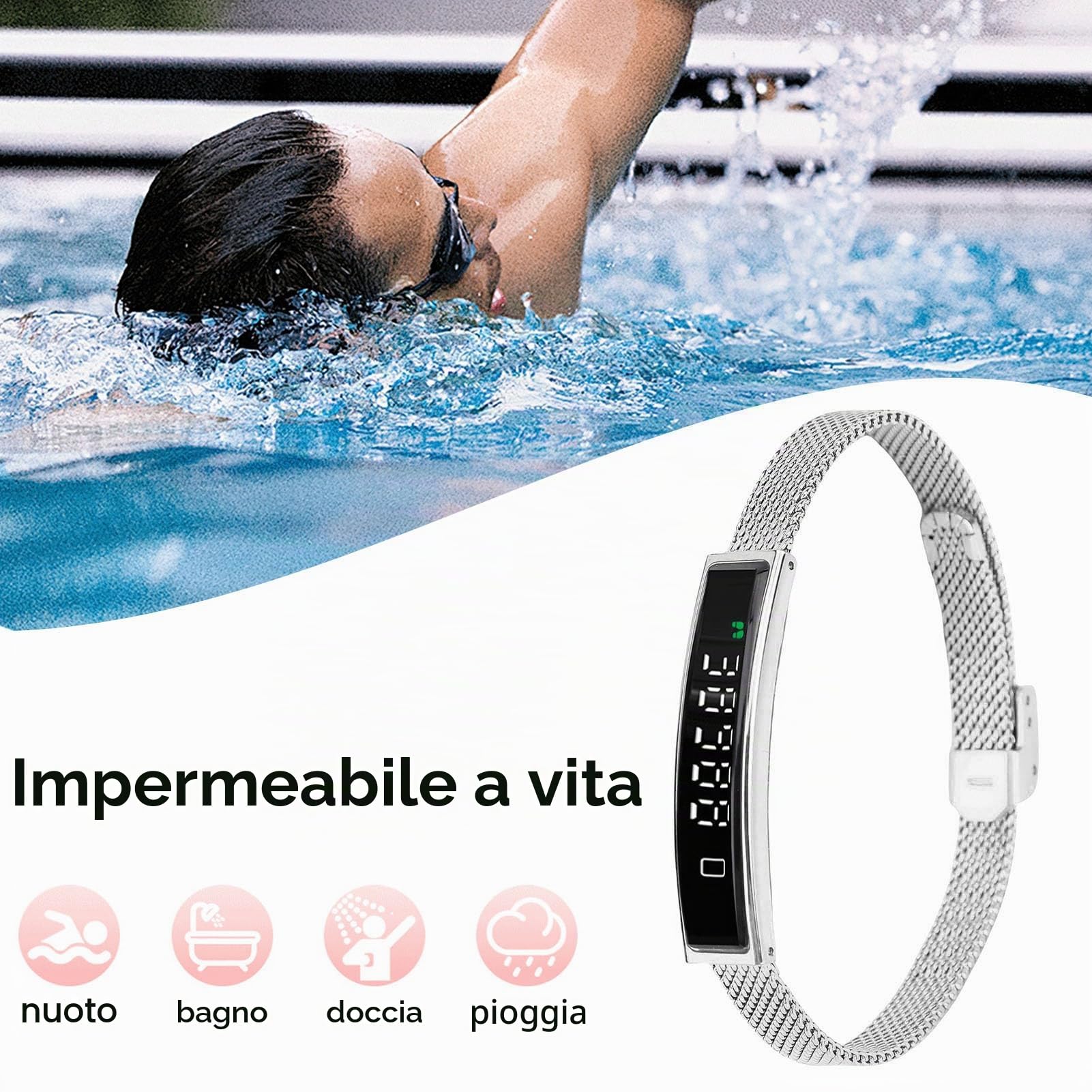 Vikye Smart Watch Health Tracker, Bluetooth 5.3 Passaggio Tracciamento Wedable Bracciale Intelligente per Uomini, con più modalità Sportive (SILVER)