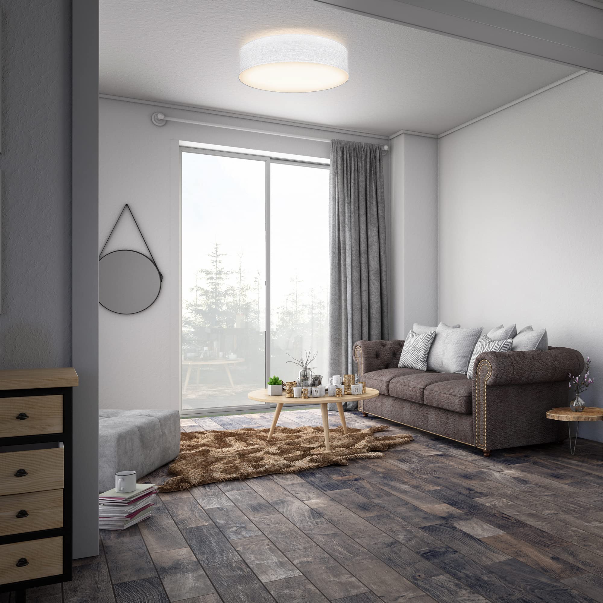 B.K.Licht - Plafonnier avec abat-jour en tissu, douille E27, max. 40 watts, lustre salon, lustre chambre, luminaire plafonnier, lampe cuisine, plafonnier salon, 38x10 cm, blanc