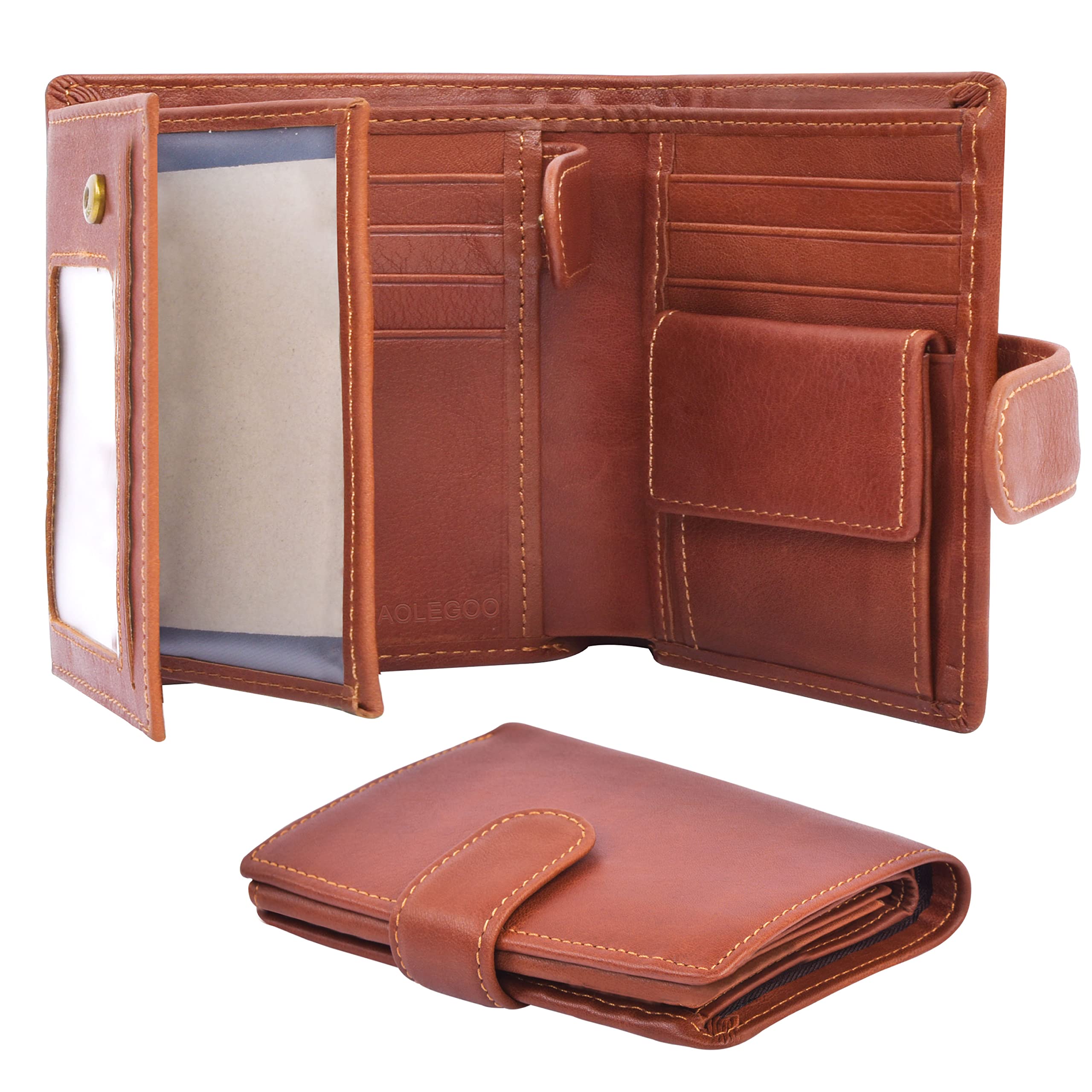 AolegooWallet Men's Genuine Leather RFID Blocking Wallet Mens with 11 Card Holders, 2 Banknote Compartments, Coin Pocket, ID Window, Minimalist Men's Wallet with Gift Box