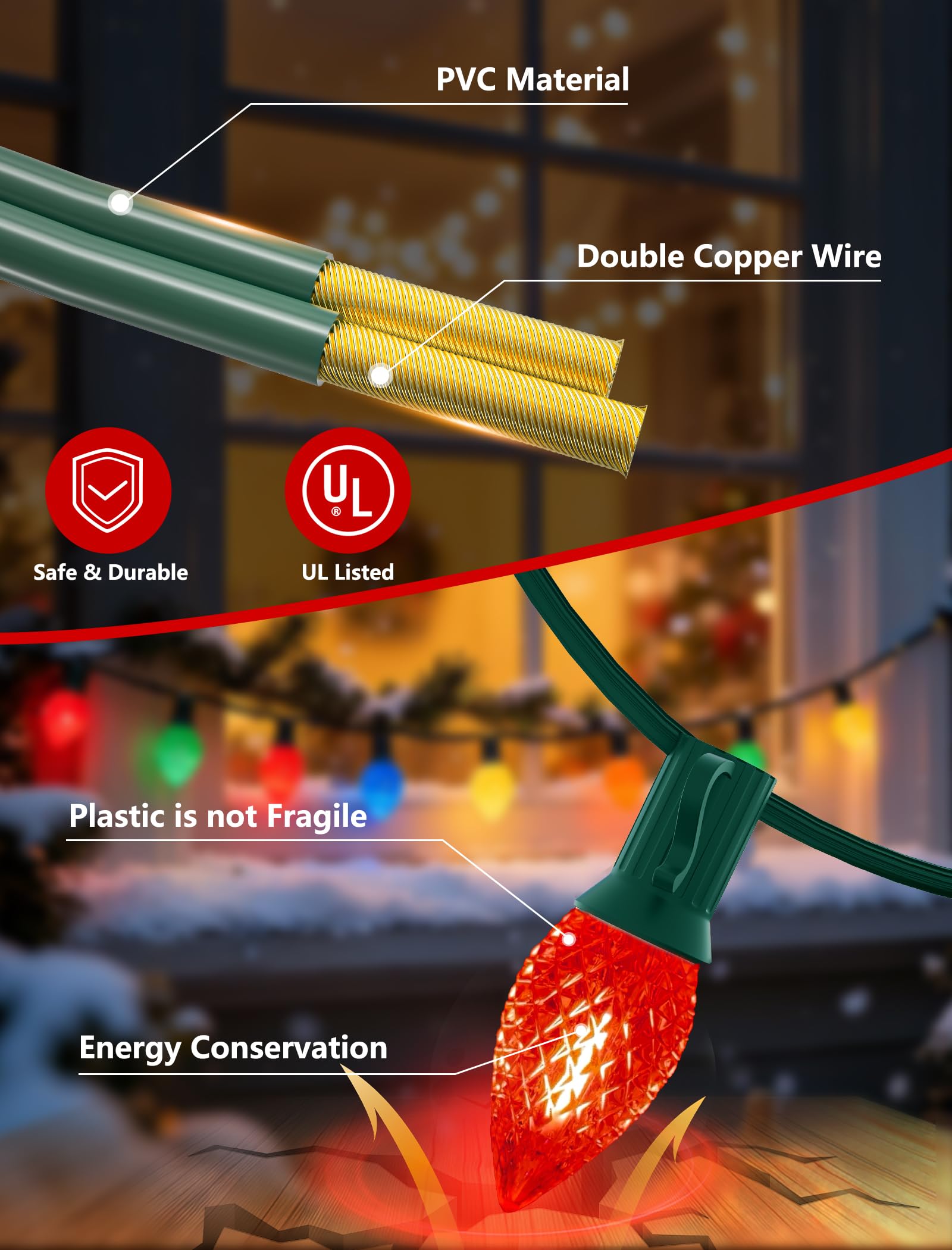 Oviejo C7 LED Christmas Lights Outdoor,25FT Multicolor C7