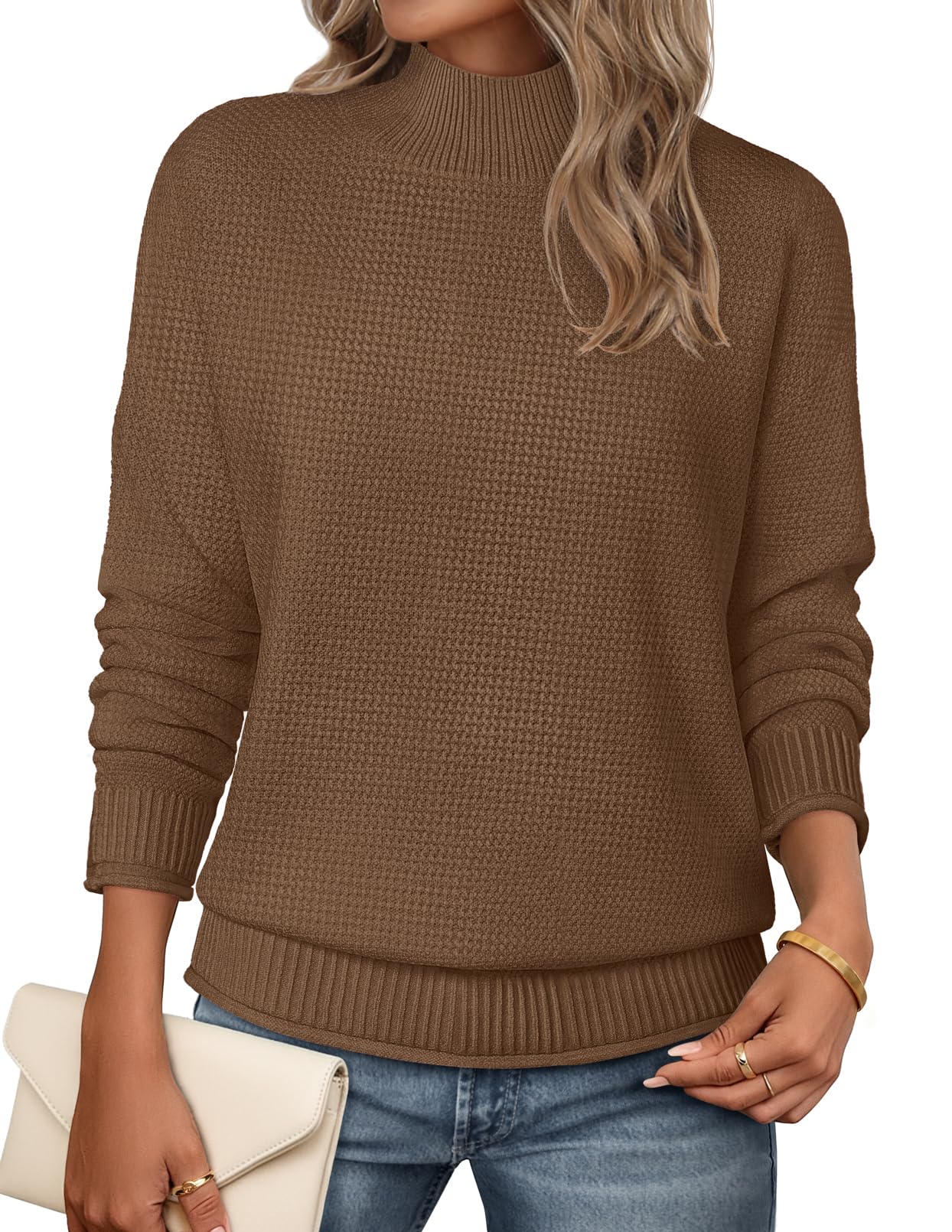 MEROKEETY Womens Turtleneck Long Sleeve Fall Cozy Knit Sweater 2026 Trendy | Loose Pullover, Ribbed Hem, Solid Color, Drop Shoulder, Casual Jumper Top, Cozy Outfits, Fall Fashion, Warm Winter Clothing