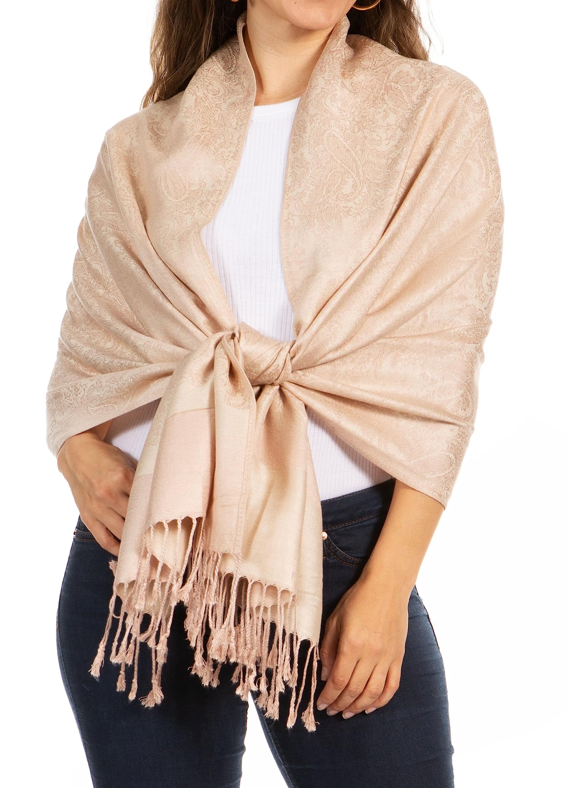 Sakkas Women's Beige 70" X 28" Paisley Self-Design Shawl/Wrap/Stole - Biege
