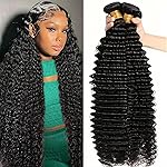 Katspon 12A Human Hair Bundles Deep Wave 100% Unprocessed Brazilian Virgin Hair 4 Bundles Deep Curly Human Hair Extensions Quick Weave Human Hair (4 Bundlles Natural black, 18 20 22 24 Inch)