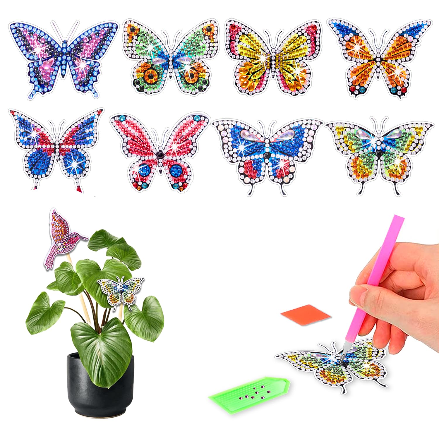 CharySim Diamond Art Butterfly Arts and Crafts for Kids 6 7 8 9 10 Year Old Birthday Gifts Diamond Art Adults Garden Stakes Kit Crafts Creative Activities for 11 12 13 14 15 Year Old Girls Presents