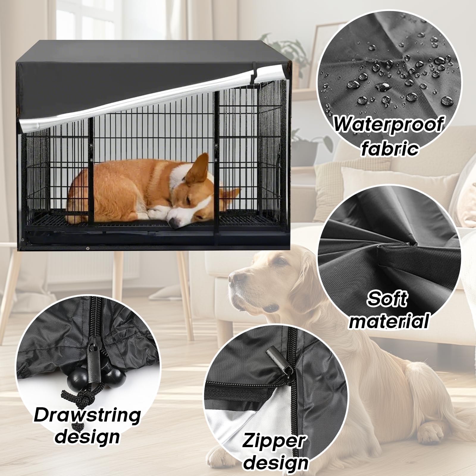 Hundekäfig Abdeckung für Drahtkäfige 125 x 79 x 84 cm, Langlebig und Winddicht, Schwarz Oxford Strapazierfähig Hundebox Abdeckung für innen und außenbereich (Nur Abdeckung)