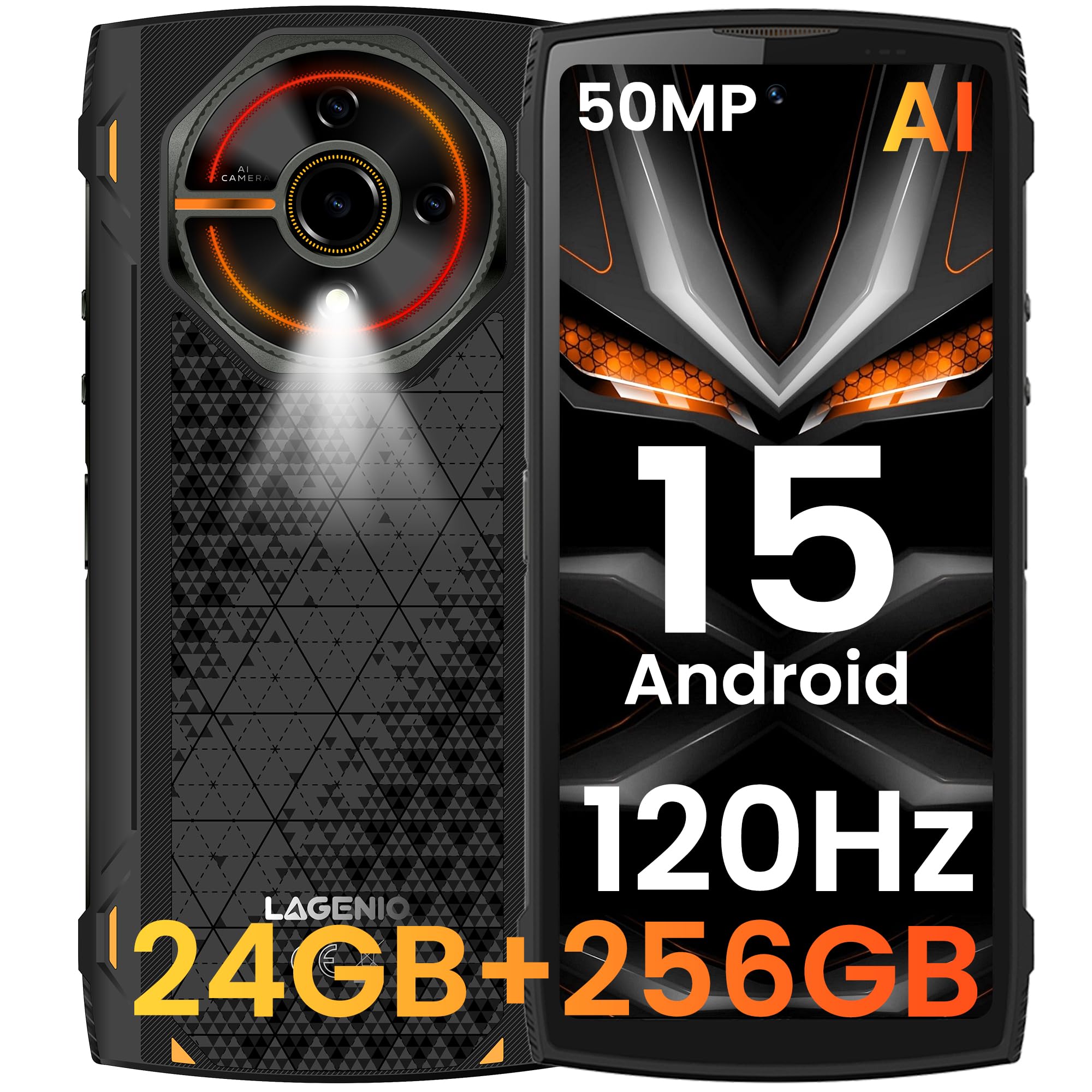 Panther 2 Pro Android 15 Rugged Smartphone, 24GB+256GB/1TB Telefono Rugged, 6.7" HD+120Hz, 50MP+8MP Octa-Core Cellulare Impermeabile, 5150mAh Batteria, Dual SIM 4G/Face ID/NFC/OTG/GPS, Nero