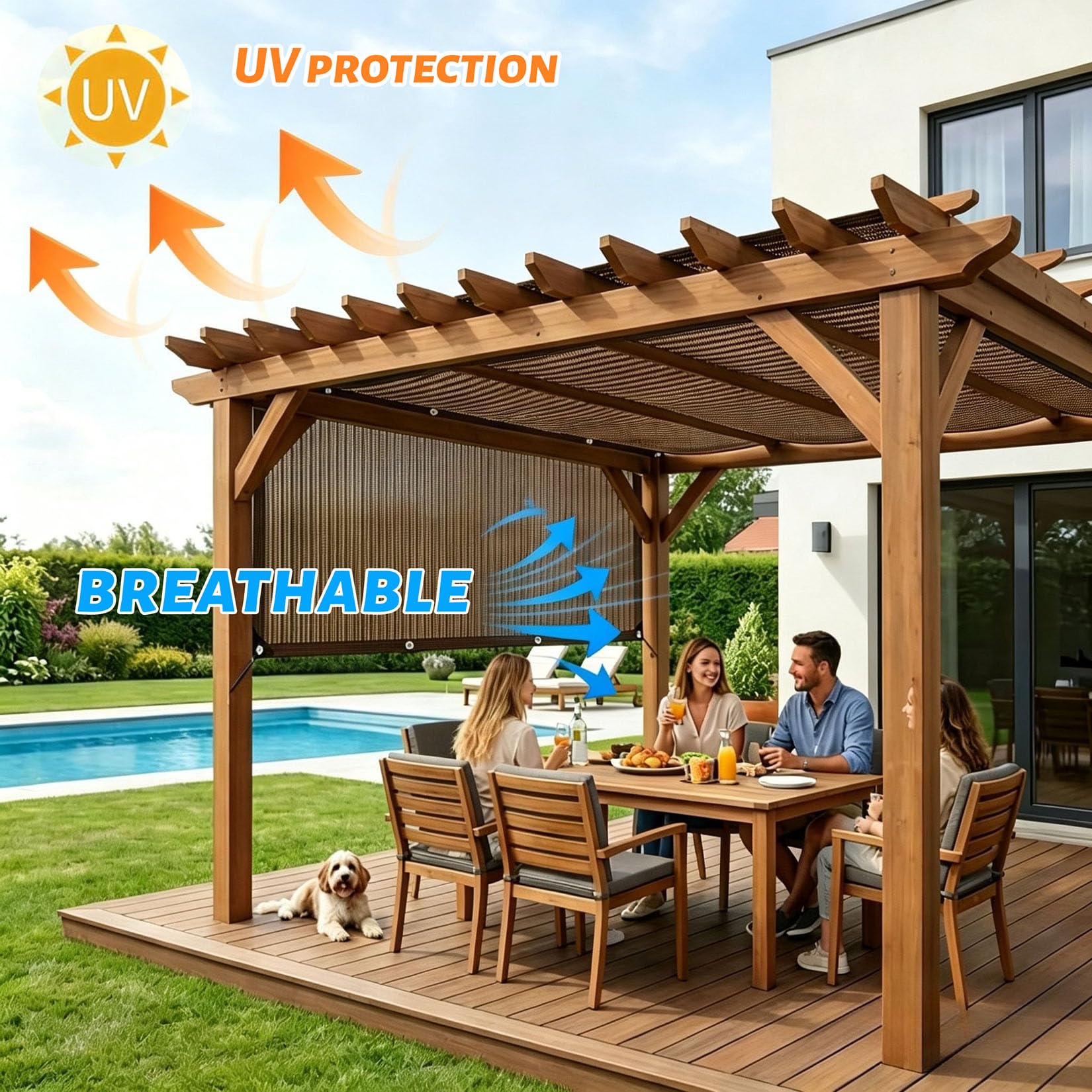 Malla de Sombreo Red de Sombra Malla Sombreadora Exterior con Ojales Café 90% Tasa de sombreado para Patio Plantas Pérgola Terraza Balcon Valla Jardin ocultacion(7x8m)