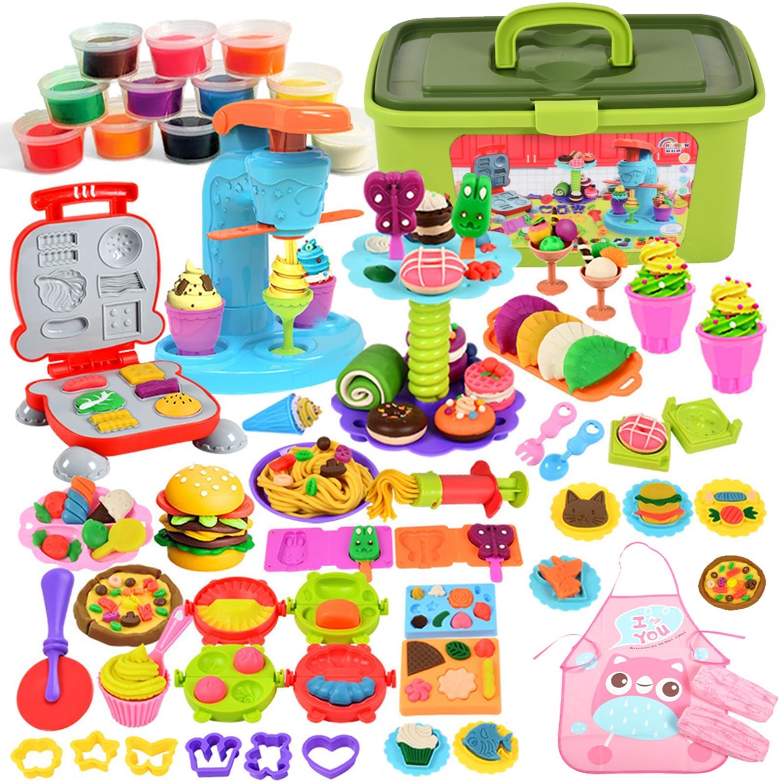 UCAMP 65 Piezas Juego de Plastilina,Herramientas Plastilina para Niños,Moldes plastilina para Crear Hamburguesa,Pizza y Pasta, Accesorios de Arcilla de Modelado,con 12 Cajas Arcilla