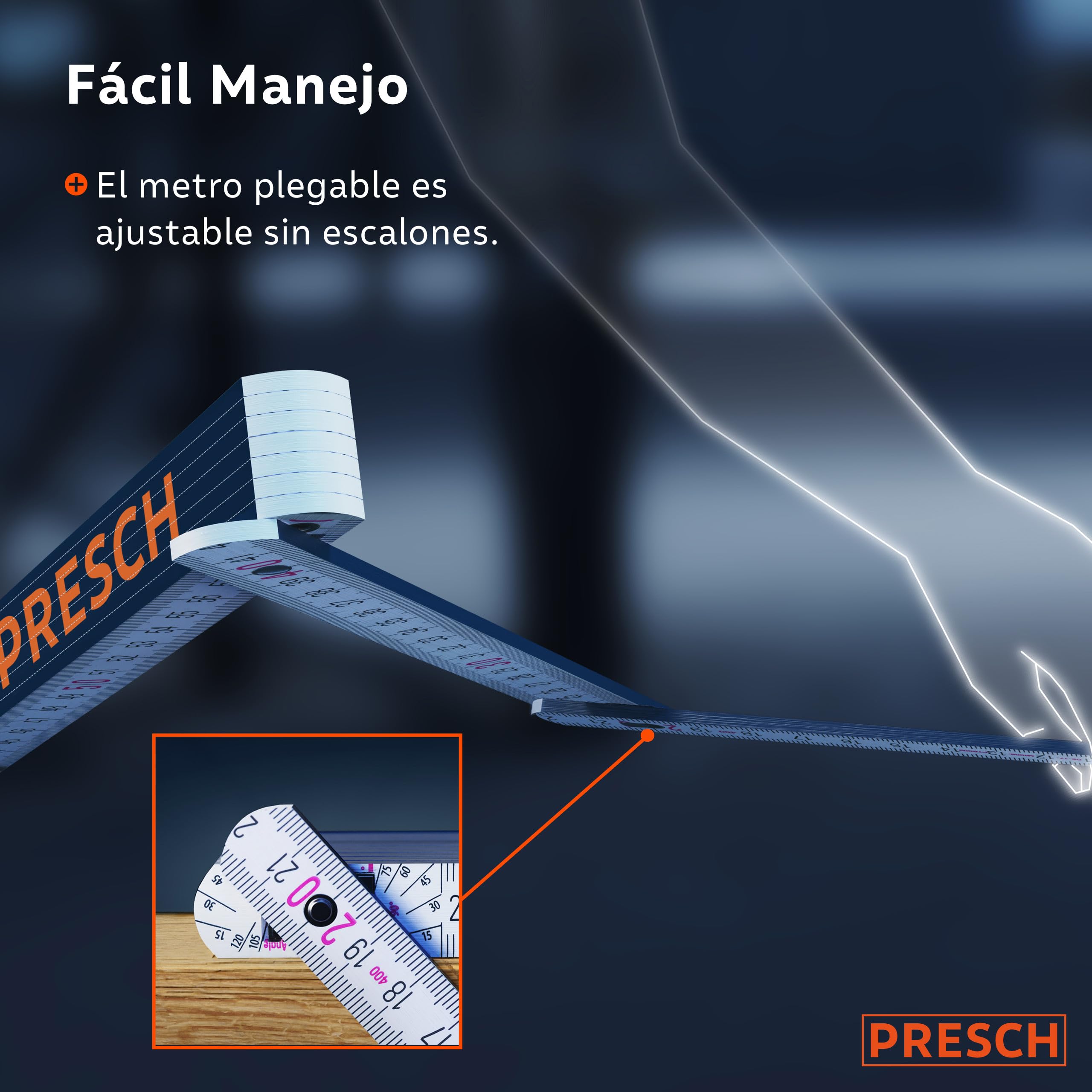 Presch Set de Metros plegables de 2 metros con escala de ángulo | 6 piezas | Madera | Naranja/Azul | Números grandes y altamente legibles | Encaje preciso | Metro de madera, Metro de carpintero