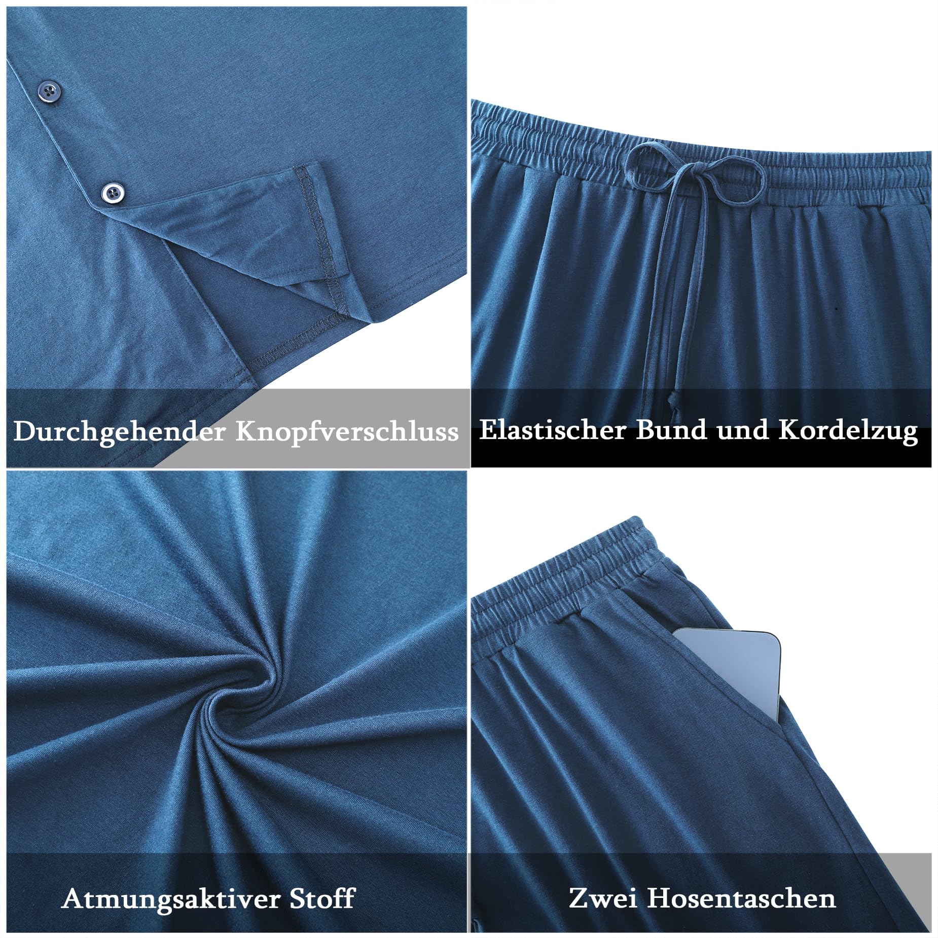 Aseniza Pijama corto para hombre de algodón con botones cortos de verano de manga corta de dos piezas para hombre