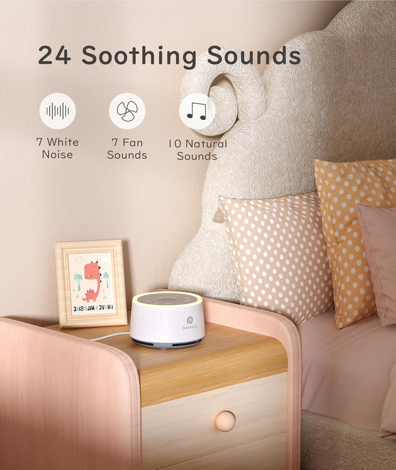 White Noise Machine - Dreamegg Sound Machine for Sleeping & Relaxing, 24 Non-Looping HIFI Sounds, 3 Auto-off Timer, Soothing Night Light, Noise Machine for Baby/Kid/Adults/Office, USB or DC Powered