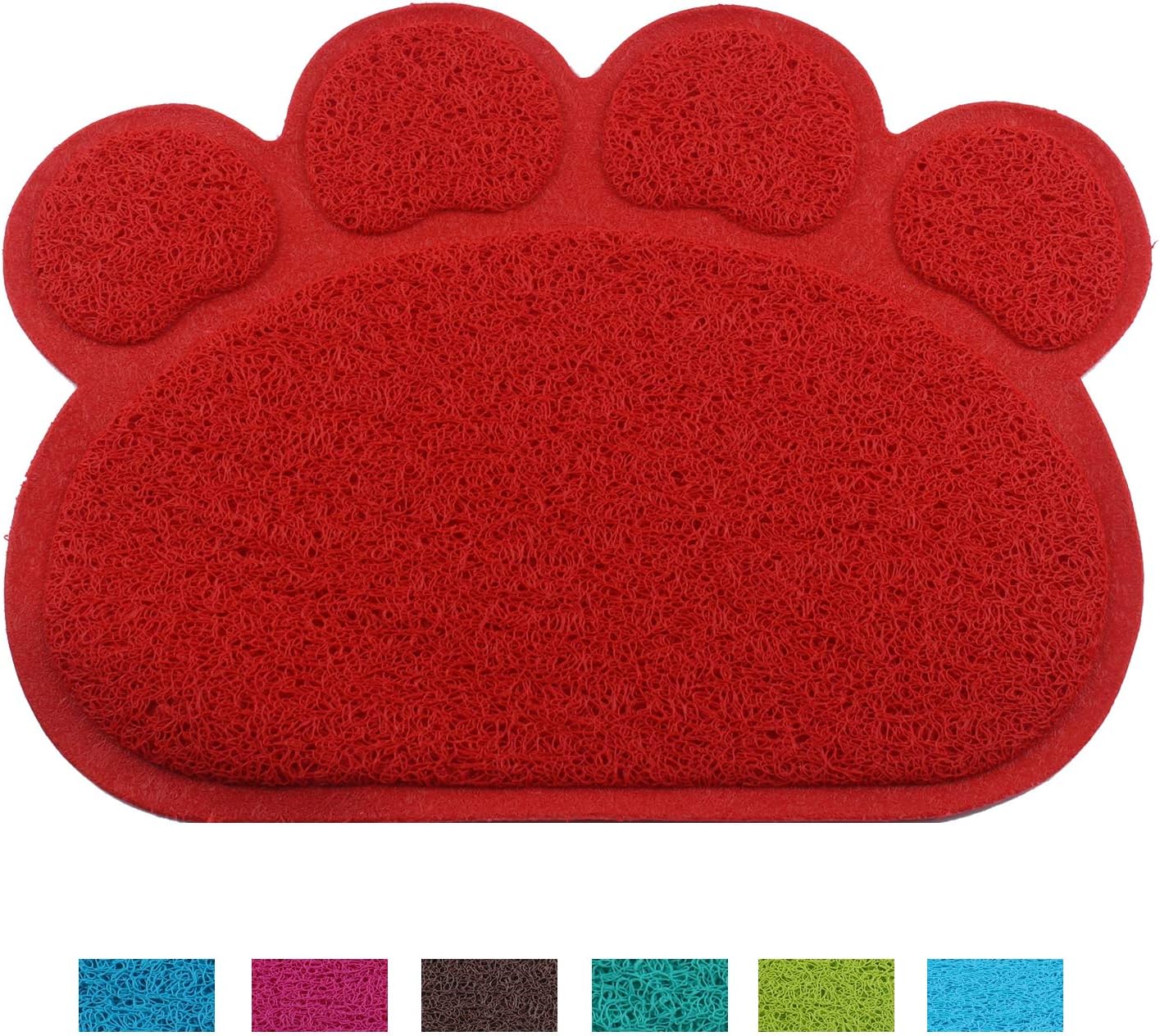 Pet Dog Cat Puppy Kitten Dish Bowl Food Water Feeding Placemat, Jomia PVC Non-slip Cat Litter Mat Paw Shape (Red)