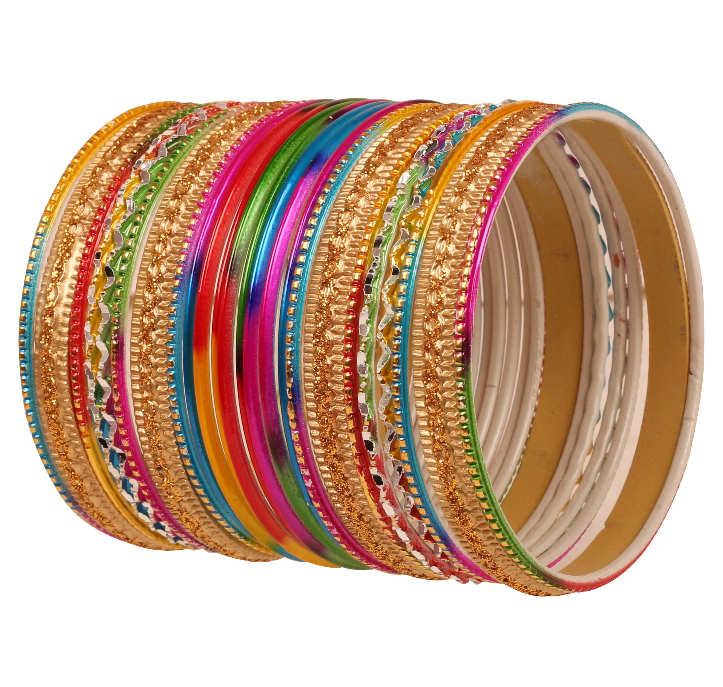 Stunning "Rainbow Multicolor Bangle Collection". Indian Bollywood Colorful Bangle Bracelet Set of 24 In Antique Gold Tone For Women.