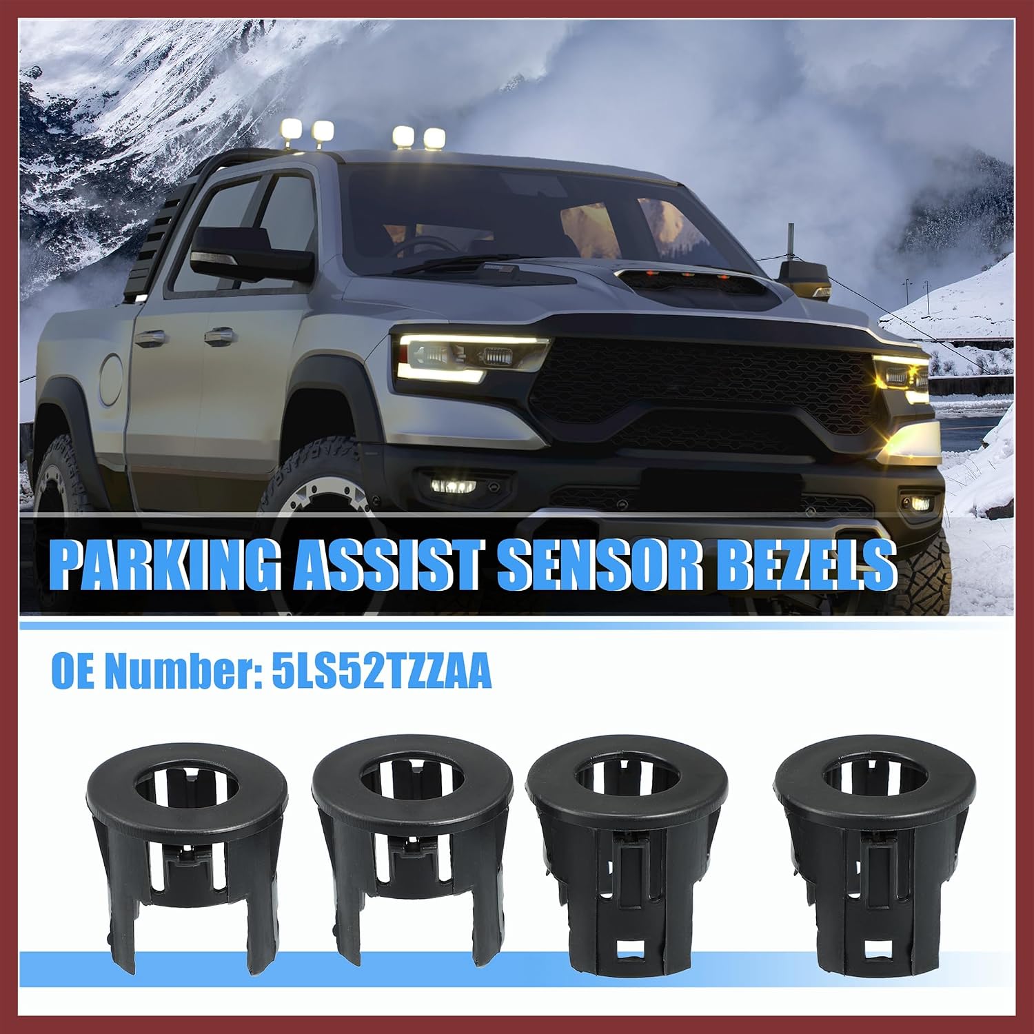 4PCS Parking Assist Sensor Bezels for Front or Rear Bumper for Dodge for Ram 1500 Backup Parking Aid Sensor Retainer Bracket for Ram 1500 Replace 5LS52TZZAA Replace Parts