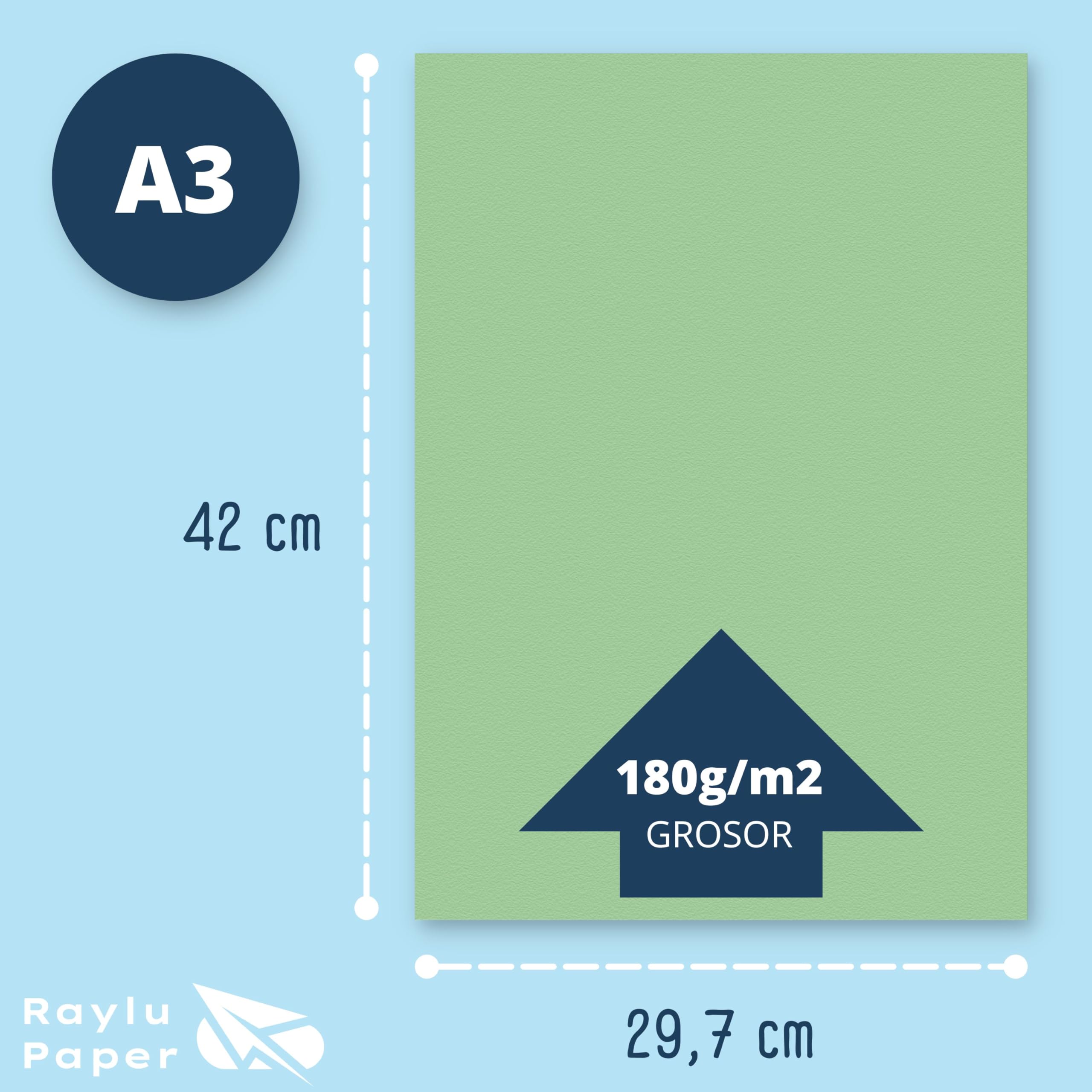 RAYLU Paper Coloured Paper A3 50 Pieces 180gsm Card Paper 297 x 420 mm Professional Coloured Cardboard Boxes for Office Copy Paper Colourful Paper for Crafts (Apple Green) - Image 3