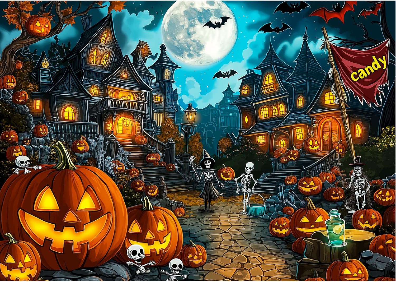 Haunted Mansion Halloween Puzzles 1000 Pieces, Fall Pumpkin Skeleton Puzzle