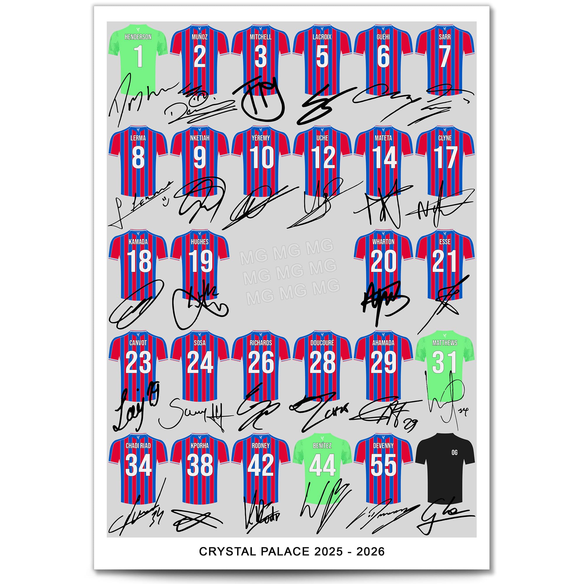 Mounted Gifts Trading Crystal Palace Team Squad 2025-2026 Signed Poster Print Framed Picture Photo Autograph Gift 25/26 Marc Guehi Adam Wharton Mateta Sarr (A4 Squad Poster)