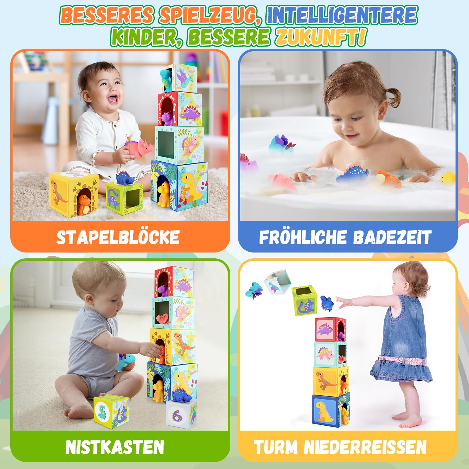 KMTJT Dinosauri Costruzion per Bambini 1 Anno, Giochi Montessori Bambini 1 2 3 Anni, Regalo Natale Bimba, Giocattoli Bambina Bambino Giochi Educativi Sensoriali per Neonati