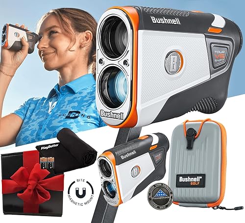 Bushnell Tour V6 Tour V6 Shift Golf Rangefinder Bundle PinSeeker con Visual JOLT, soporte BITE y clasificación IPX6 con funda de transporte de