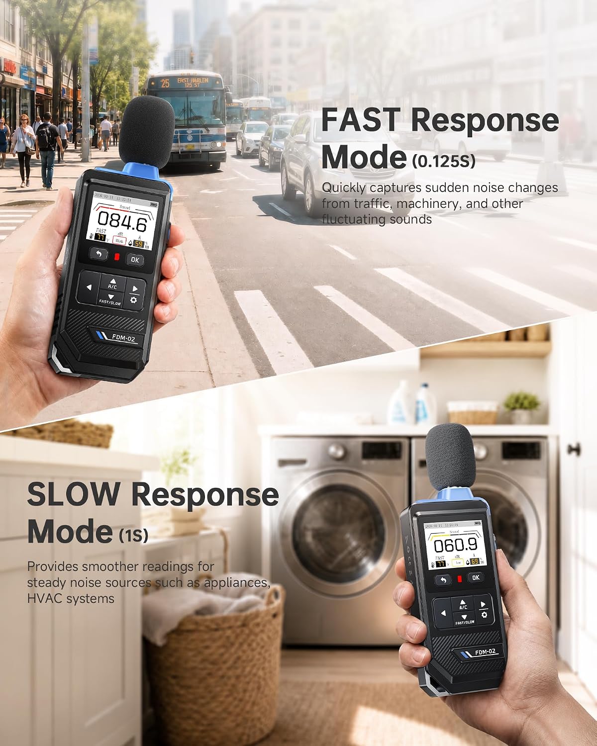 FNIRSI FDM-02 Decibel Meter, Real-Time Noise Monitoring for Home & Work