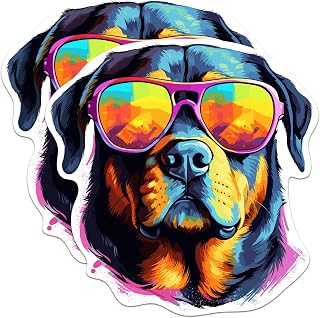 (2 Pack) Rottweiler Dog Stickers - Rottweiler with Sunglasses - Choose FromOver 100 Dog Breeds - 5 Inches On Longest Side - Premium Vinyl - Made in USA - BMCS0390