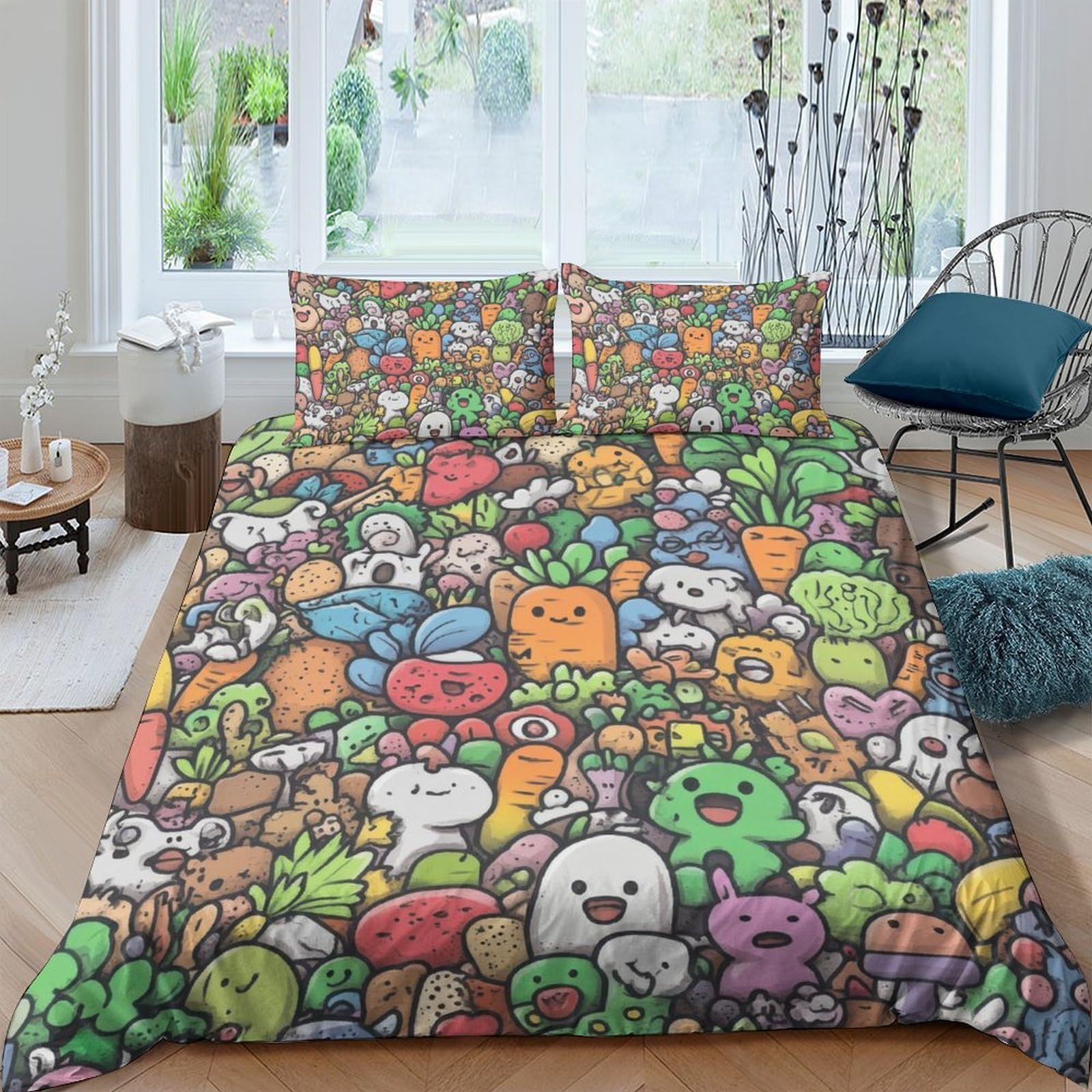 Ctjqhvkz Style-6 3D Printed Cartoon Doodle Fitted Sheet Microfiber Soft Colourful Kawaii Monster Mattress Cover For Bedroom Dorm Decorative Protection Single（135X200cm）