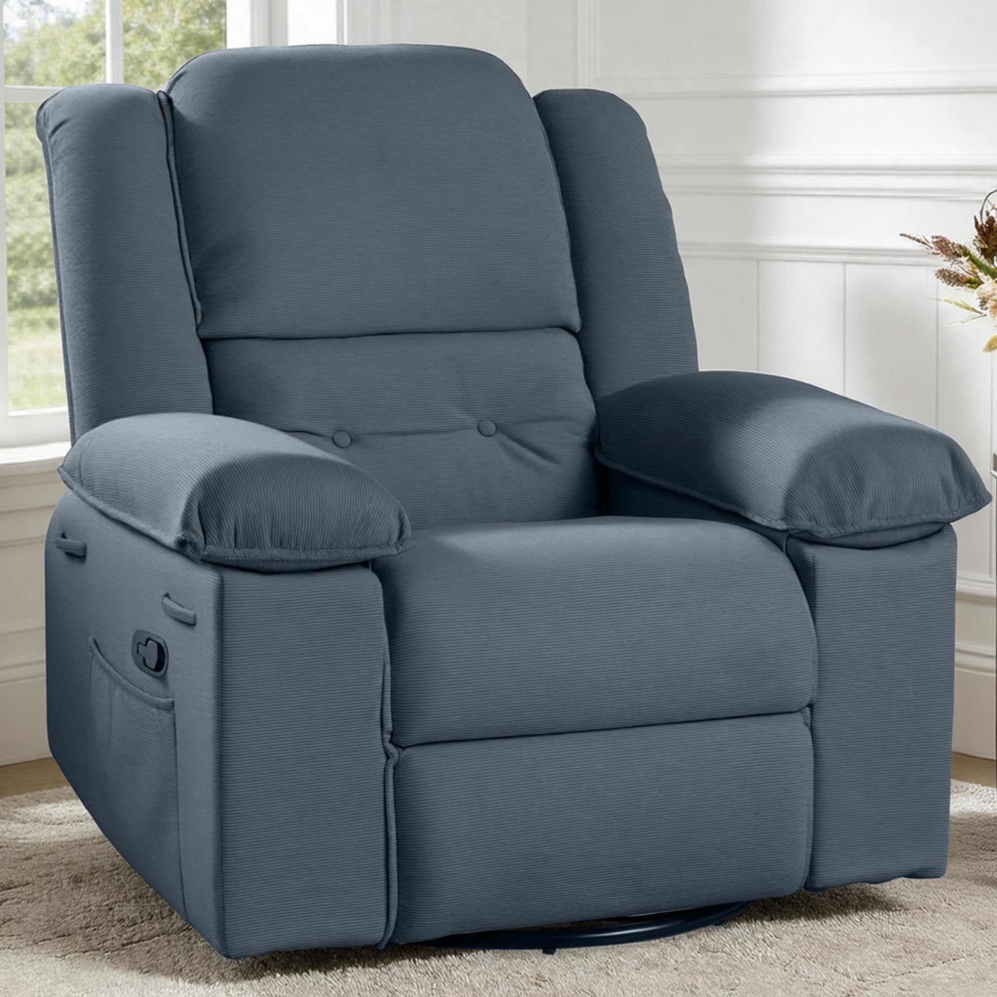 Softa Swivel Rocker Recliner Chair for Adults with Massage & Heat, 360° Swivel Manual Glider Recliner with Side Pocket, Compact Living Room Apartment