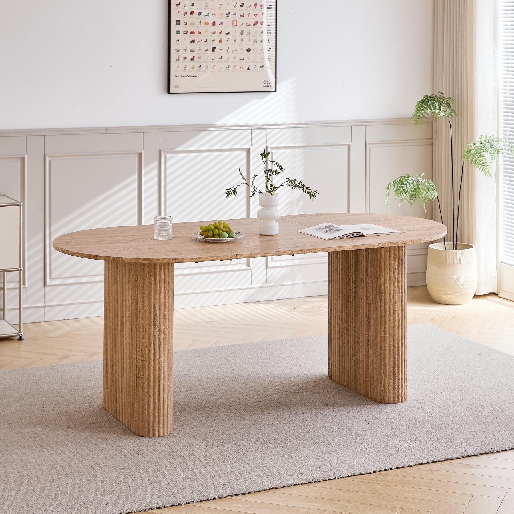 GrandCA HOME Table à Manger Ovale en Bois, Table de Cuisine Moderne de 180 CM, Grand Bureau en MDF pour 6 à 8 Personnes (Marron Clair)