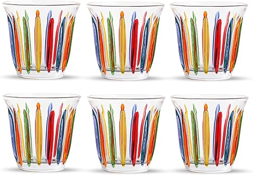 MHW-3BOMBER Juego de 6 vasos de vidrio para café expreso, pintados de color, 8.1 onzas, taza para latte para bebidas, latte, agua, whisky, jugo,