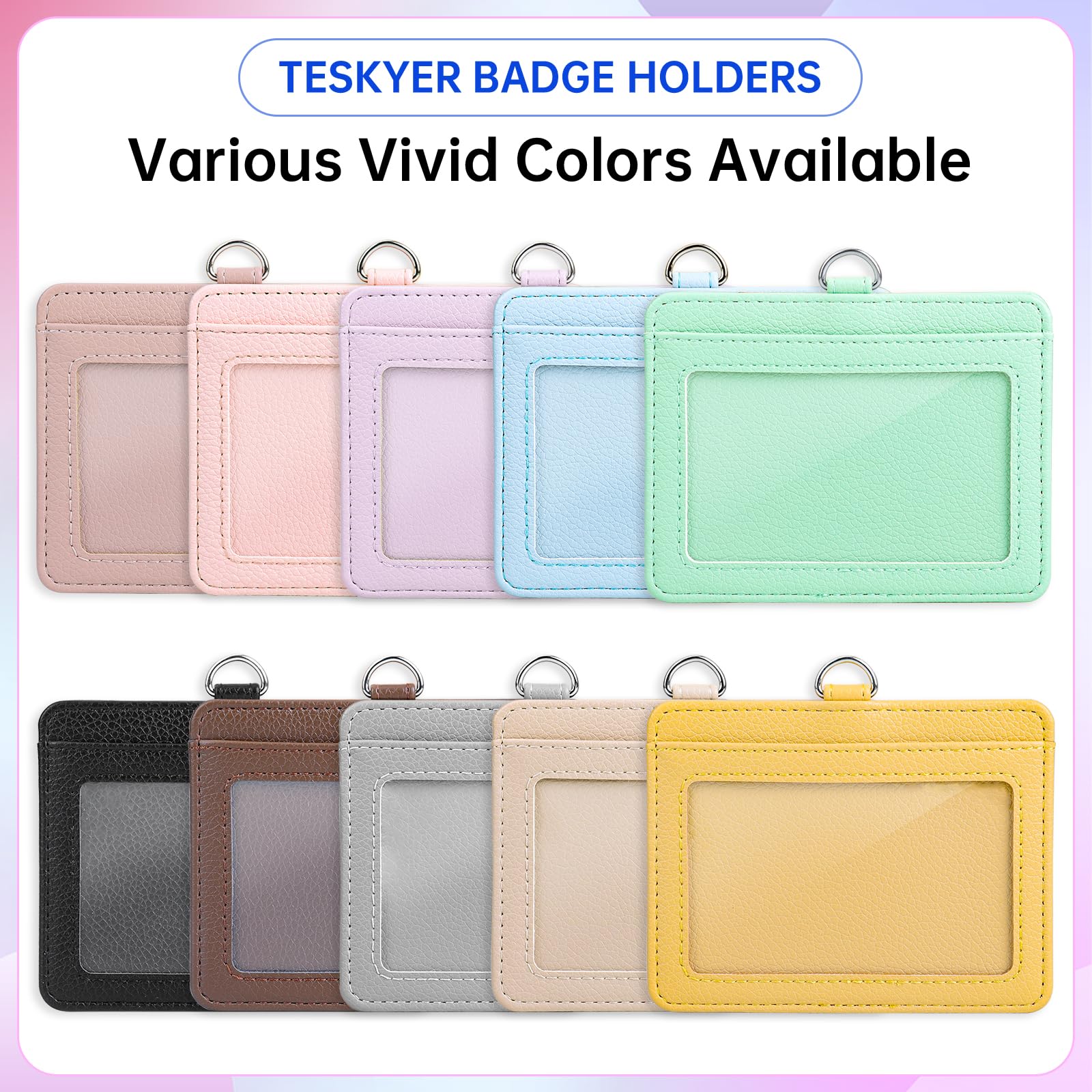 Teskyer Porta Badge da Collo 2 Slot Carte in Pelle Martellata Nero
